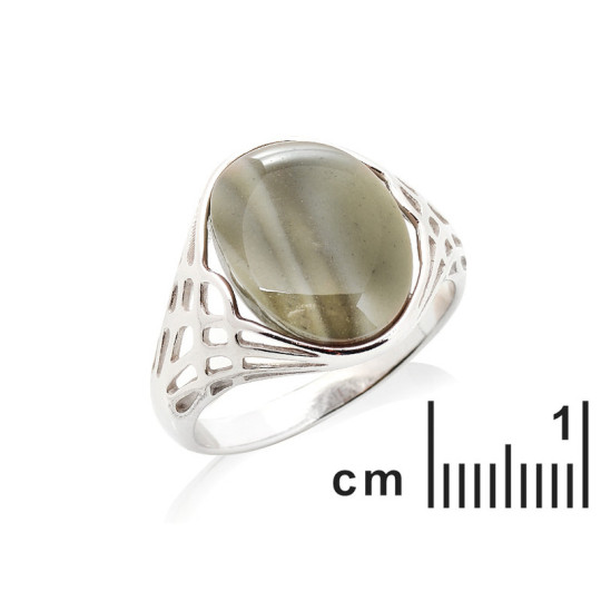 Bague en silex rayé multicolore naturel ovale, en argent 925 rhodié