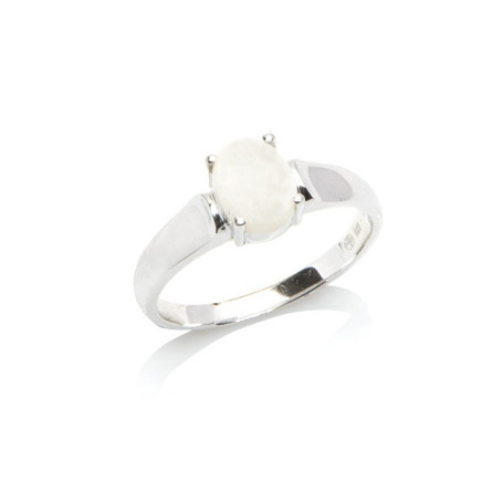 Oval Australian white opal ring, rhodium-plated 925 silver