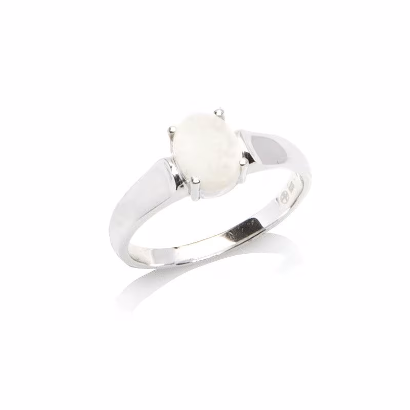 Anillo ovalado de ópalo blanco australiano, plata 925 rodiada