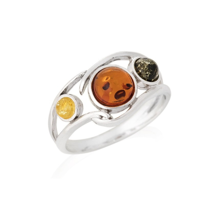 Anillo redondo multipiedra de ámbar del mar Báltico, plata 925 rodiada