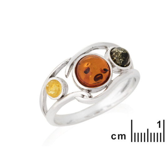 Anillo redondo multipiedra de ámbar del mar Báltico, plata 925 rodiada