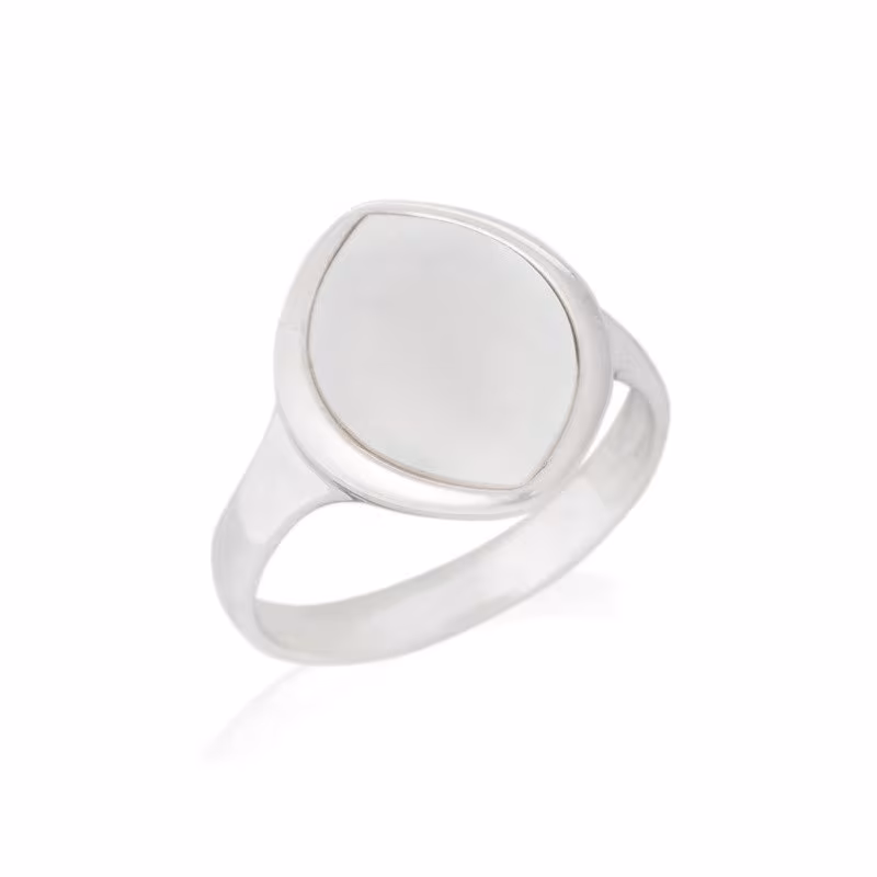 Anillo de nácar blanco natural, en plata 925 rodiada