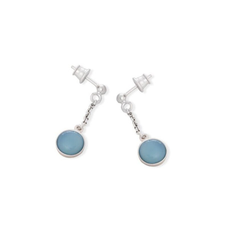 Runde blaue Achat-Tropfenohrringe, rhodiniertes 925er Silber