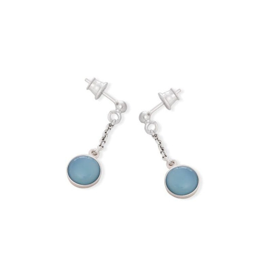 Pendientes redondos de ágata azul, plata 925 rodiada.