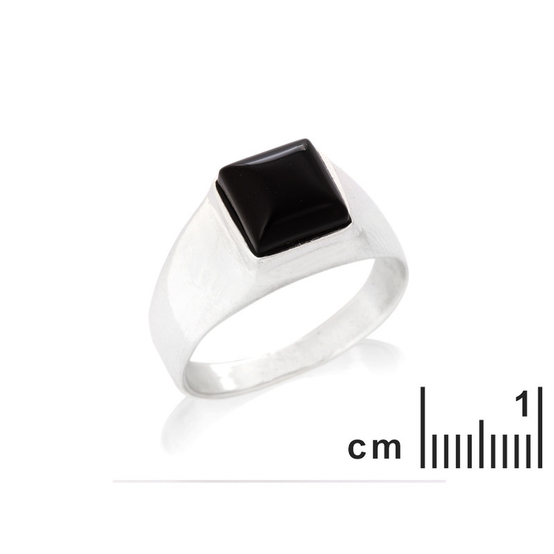 Quadratischer Siegelring aus natürlichem schwarzem Onyx, in rhodiniertem 925er Silber