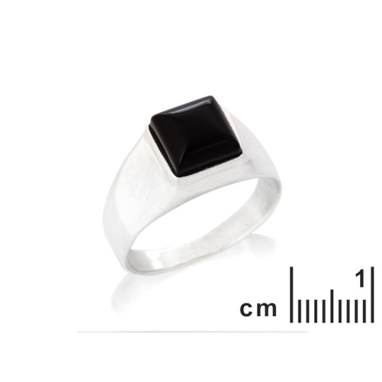 Anello sigillo quadrato in onice nero naturale, in argento 925 rodiato