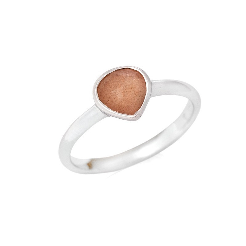 Anello a forma di cuore in pietra di luna rosa naturale, argento 925 rodiato