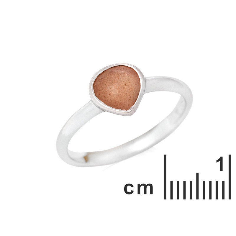Anello a forma di cuore in pietra di luna rosa naturale, argento 925 rodiato