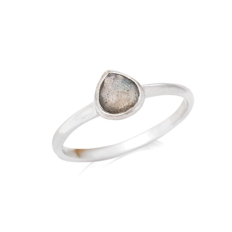 Bague coeur en labradorite multicolore naturelle, en argent 925 rhodié