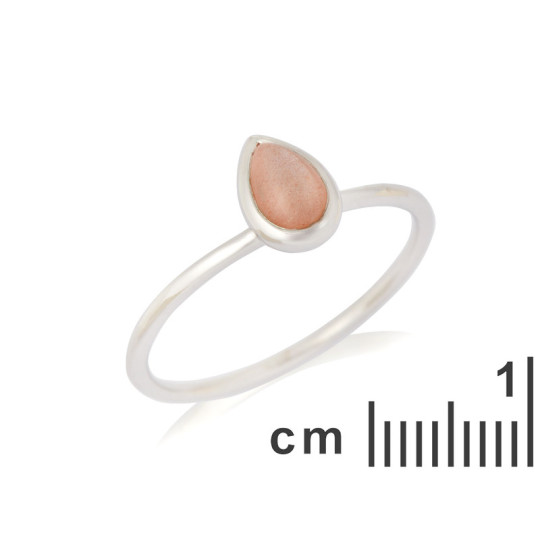 Natürlicher rosa Mondstein-Tropfenring, rhodiniertes 925er Silber