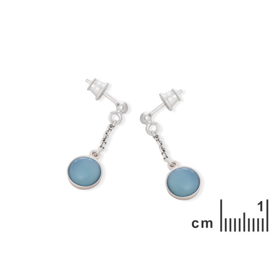 Pendientes redondos de ágata azul, plata 925 rodiada.