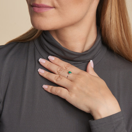 Natural green onyx drop ring, in rhodium-plated 925 silver