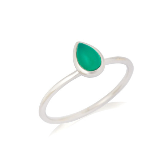Anello a goccia in onice verde naturale, in argento 925 rodiato