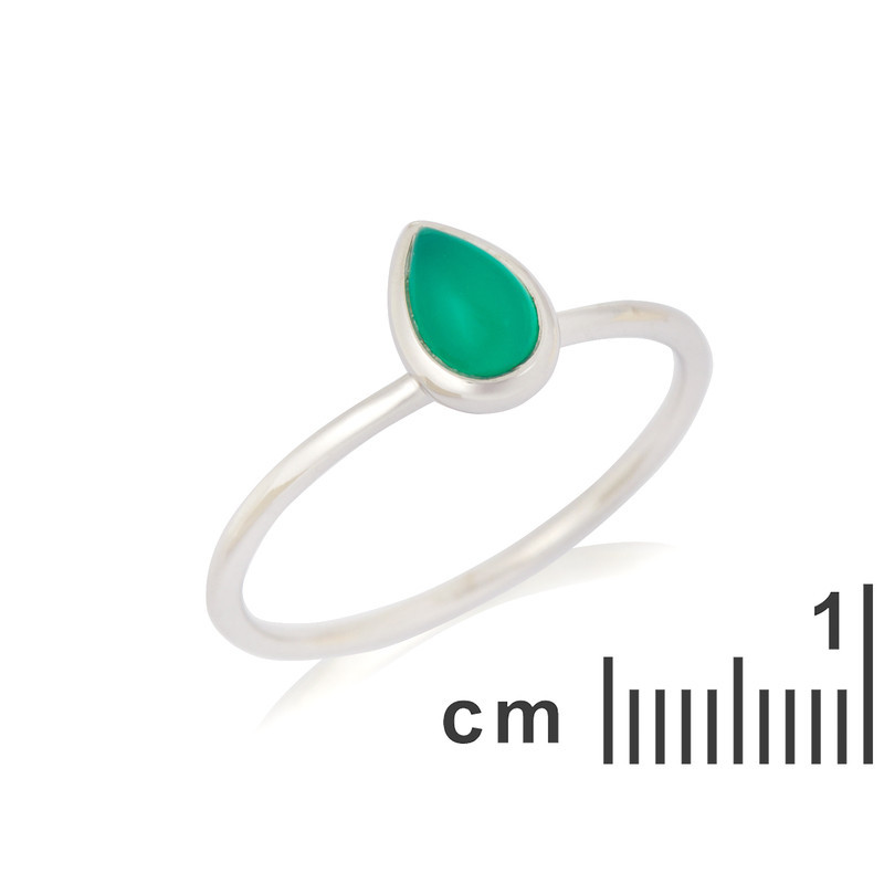 Anello a goccia in onice verde naturale, in argento 925 rodiato