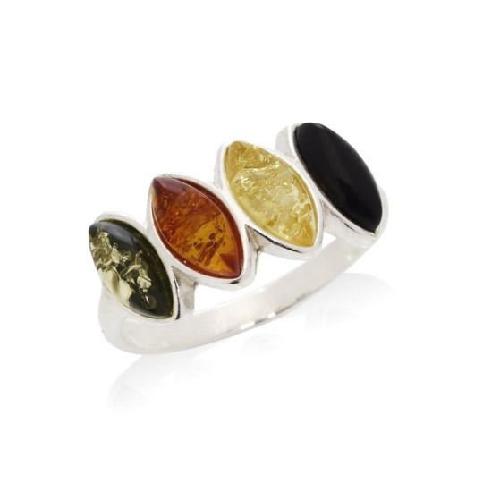 Anillo multipiedra de ámbar del mar Báltico, lanzadera, en plata 925 rodiada