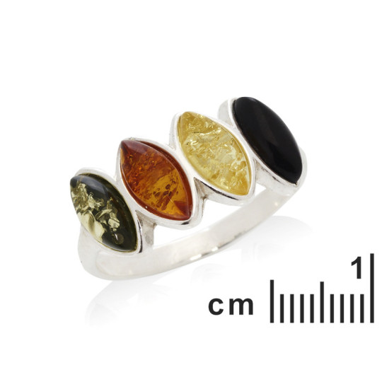 Anillo multipiedra de ámbar del mar Báltico, lanzadera, en plata 925 rodiada