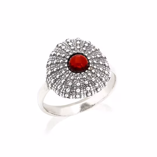 Anillo de ámbar coñac natural, plata 925 envejecida