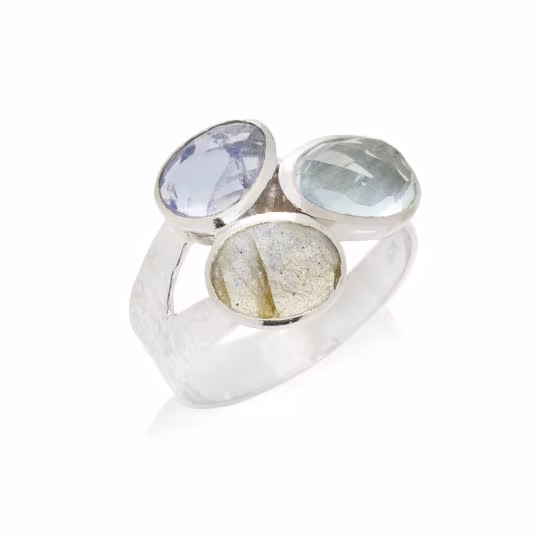Bague multipierres irrégulieres, en argent 925 rhodié