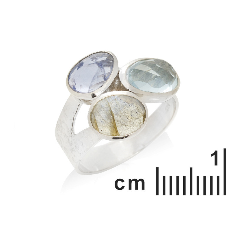 Irregular multi-stone ring, in rhodium-plated 925 silver