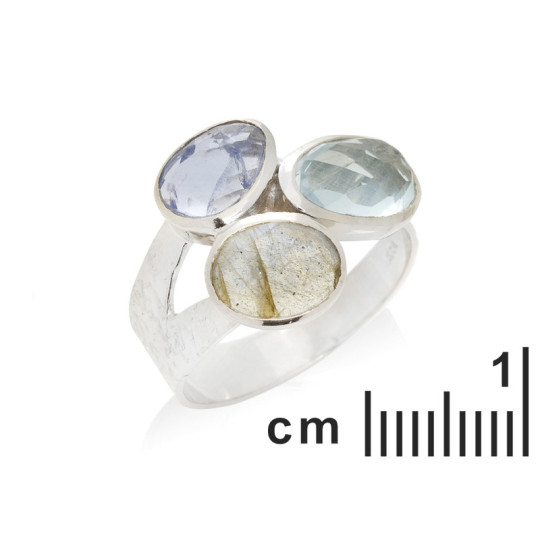 Irregular multi-stone ring, in rhodium-plated 925 silver