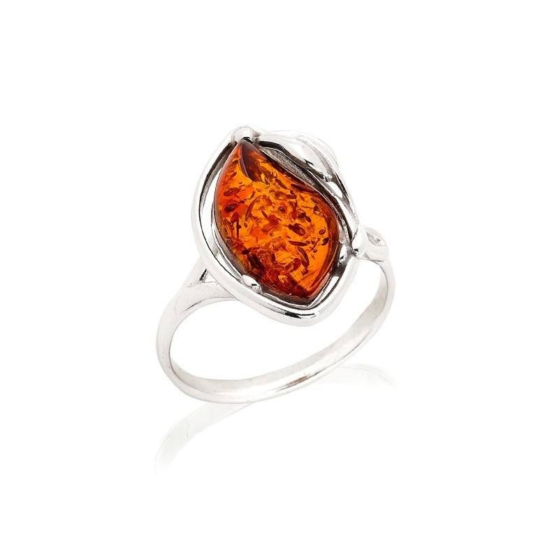 Ostsee-Cognac-Bernstein-Tropfenring, rhodiniertes 925er Silber