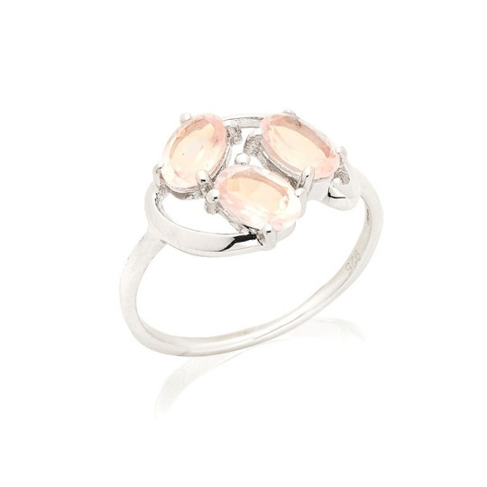 Oval rose quartz ring, rhodium-plated 925 silver