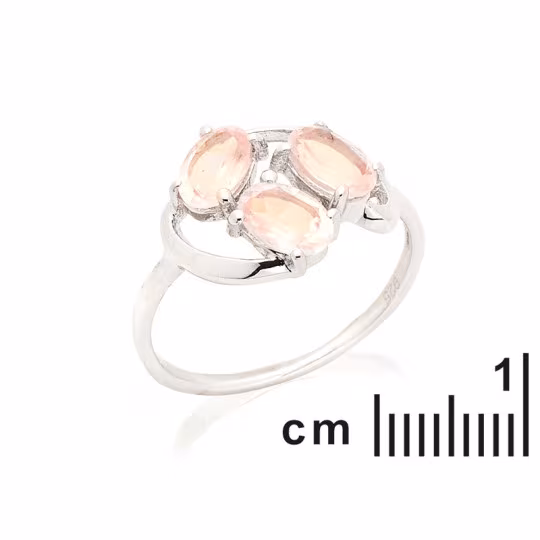 Anello ovale in quarzo rosa, argento 925 rodiato