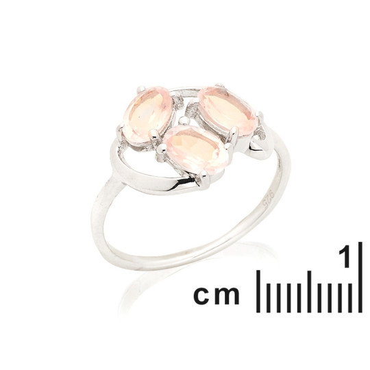 Oval rose quartz ring, rhodium-plated 925 silver