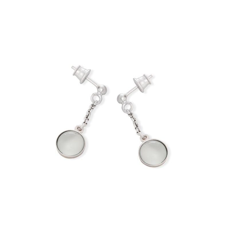 Boucles d'oreilles pendantes rondes en agate bleue, en argent 925 rhodié