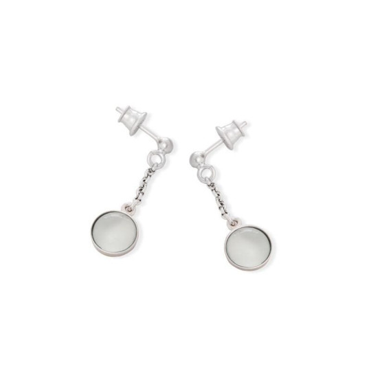Boucles d'oreilles pendantes rondes en agate bleue, en argent 925 rhodié