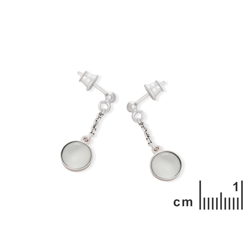 Boucles d'oreilles pendantes rondes en agate bleue, en argent 925 rhodié