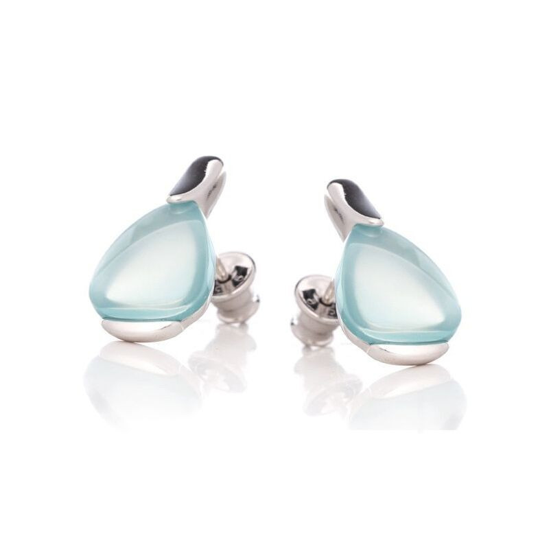 Natural blue agate stud earrings, rhodium-plated 925 silver