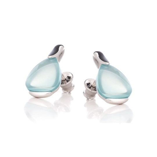Clous d'oreilles en agate bleue naturelle, en argent 925 rhodié