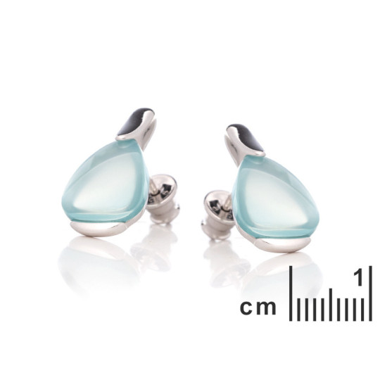 Natural blue agate stud earrings, rhodium-plated 925 silver