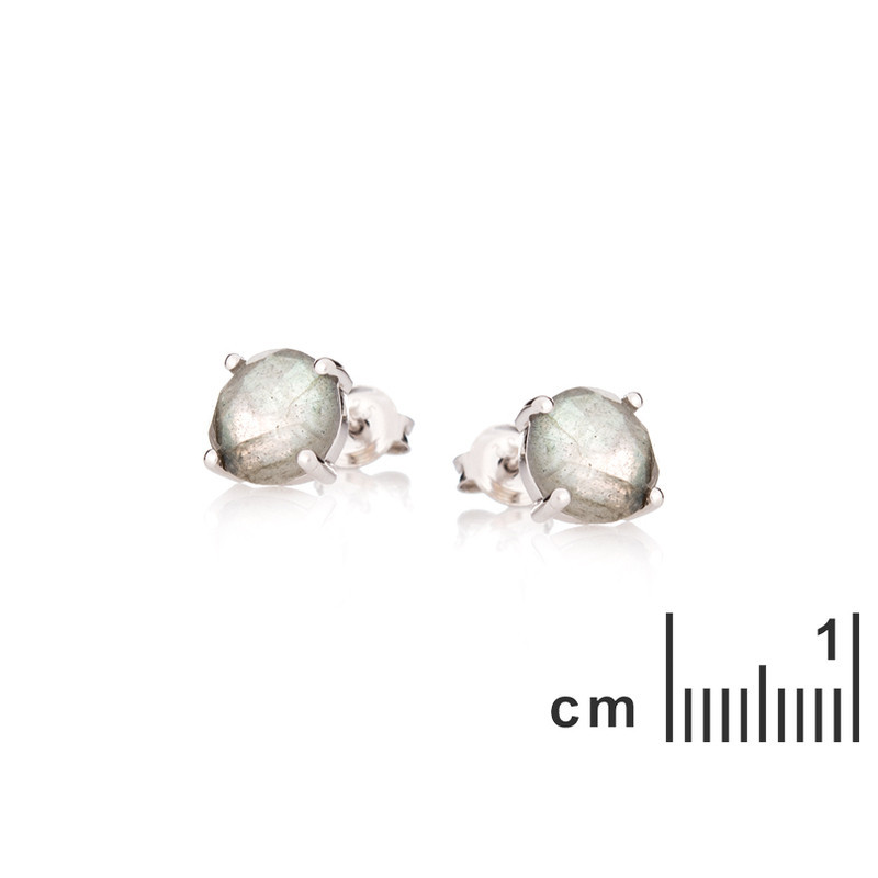 Round multi-colored labradorite stud earrings, in rhodium-plated 925 silver