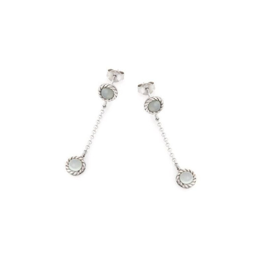 Round blue agate drop earrings, rhodium-plated 925 silver