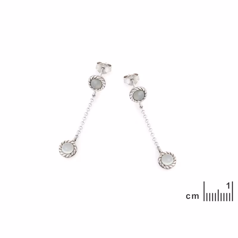 Boucles d'oreilles pendantes rondes en agate bleue, en argent 925 rhodié