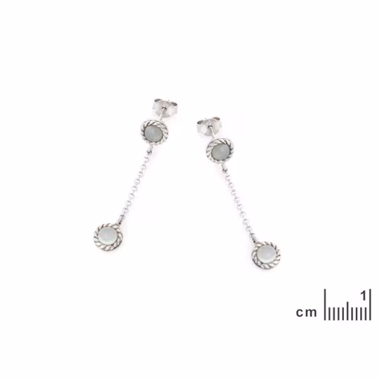 Round blue agate drop earrings, rhodium-plated 925 silver