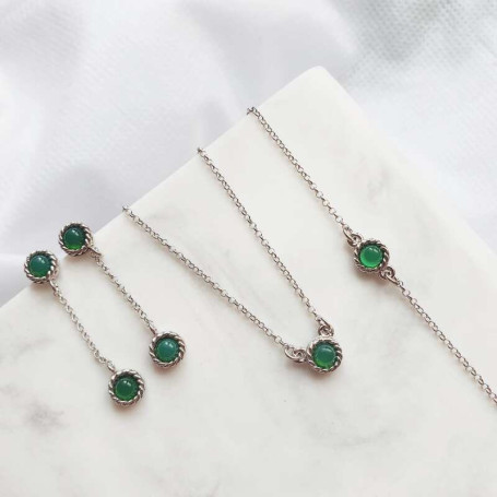 Orecchini pendenti rotondi in agata verde, argento 925 rodiato