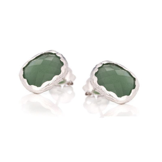 Pendientes de aventurina verde natural en forma de cojín en plata 925 rodiada.