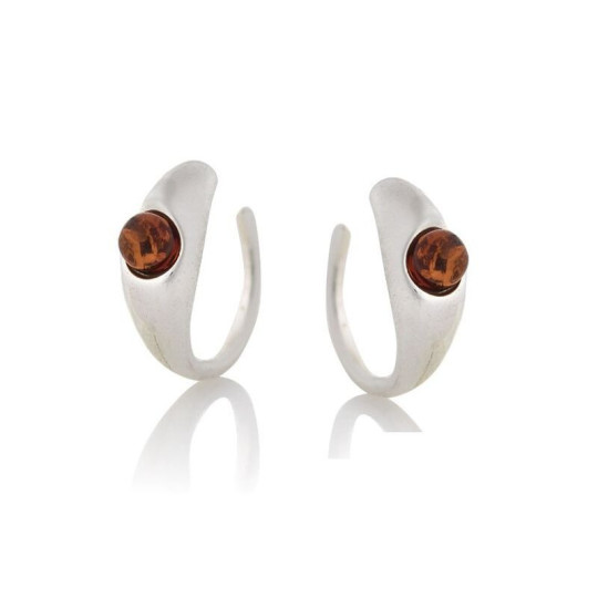 Piercings d'oreilles en ambre cognac naturel rond, en argent 925 rhodié