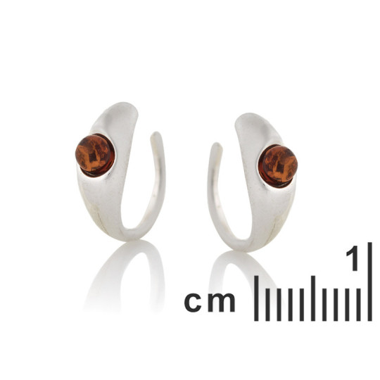 Piercings d'oreilles en ambre cognac naturel rond, en argent 925 rhodié