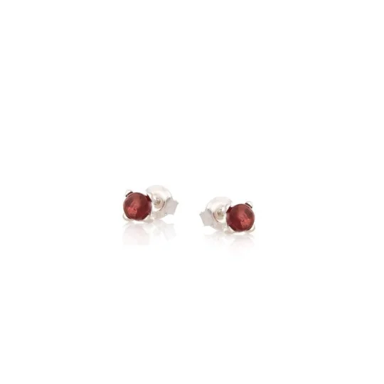 Round natural red garnet stud earrings, in rhodium-plated 925 silver