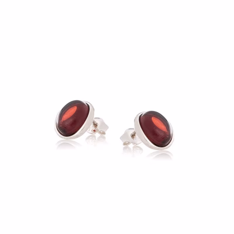 Clous d'oreilles en grenat rouge naturel ovale, en argent 925 rhodié