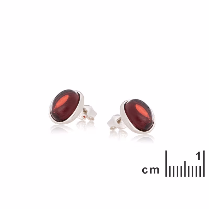 Clous d'oreilles en grenat rouge naturel ovale, en argent 925 rhodié