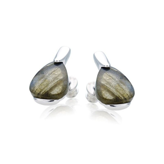Clous d'oreilles en labradorite multicolore triangle, en argent 925 rhodié