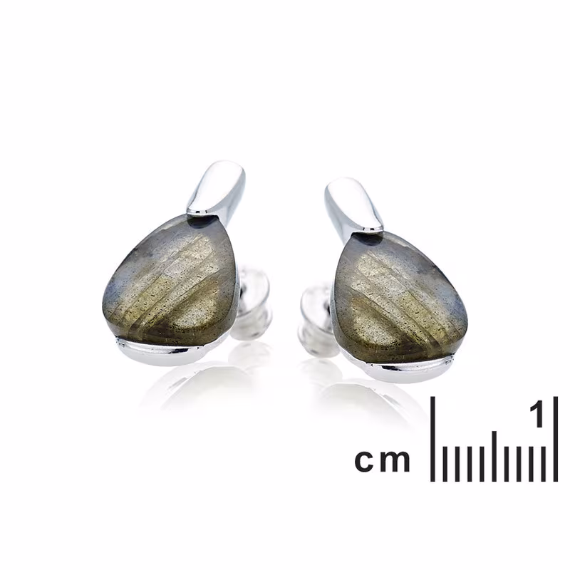 Clous d'oreilles en labradorite multicolore triangle, en argent 925 rhodié