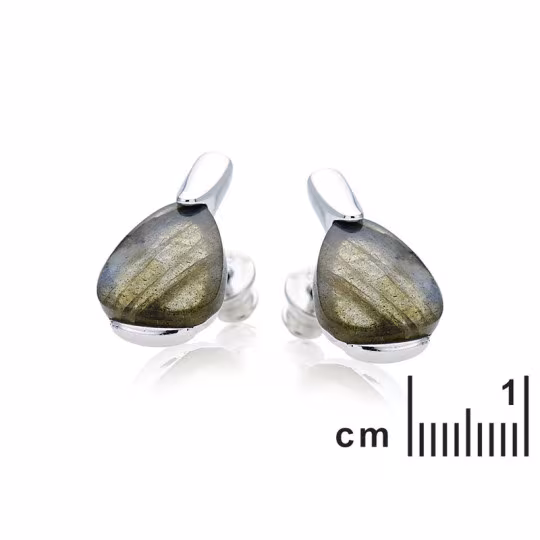 Clous d'oreilles en labradorite multicolore triangle, en argent 925 rhodié
