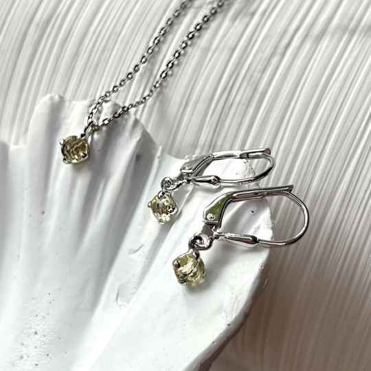 Boucles d'oreilles pendantes en quartz jaune naturel rond, en argent 925 rhodié