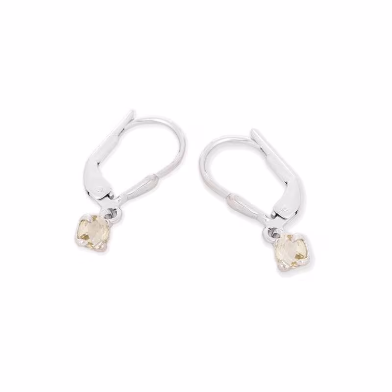 Pendientes de cuarzo amarillo natural redondos, plata 925 rodiada.